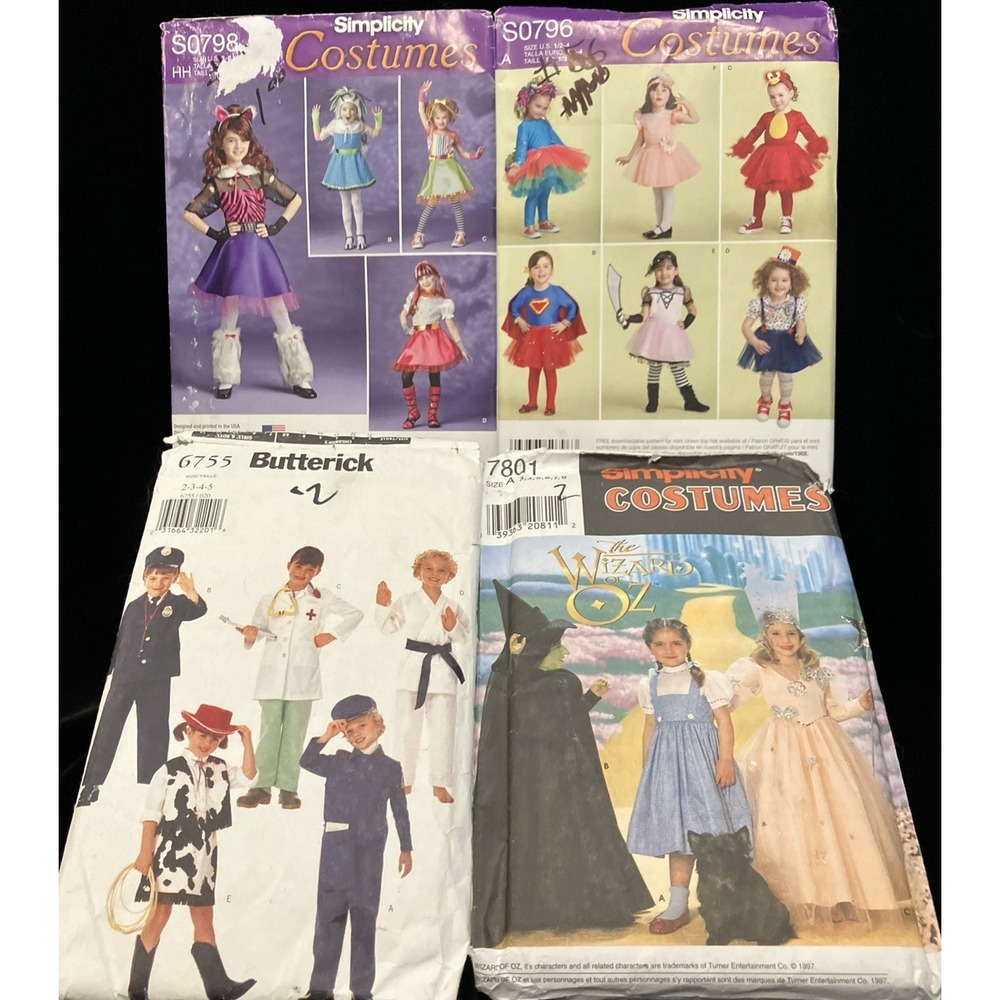 Simplicity Butterick Kids Halloween Costume Sewing Patterns Lot 4 Wizard of Oz